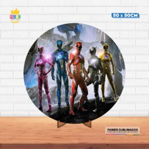 Painel Redondo 3D Power Ranger Tecido 50cm X 50cm Com Suporte MDF