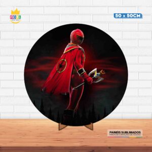 Painel Redondo 3D Power Ranger Tecido 50cm X 50cm Com Suporte MDF