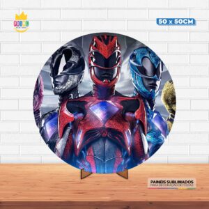 Painel Redondo 3D Power Ranger Tecido 50cm X 50cm Com Suporte MDF