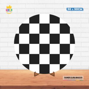 Painel Redondo 3D Quadriculado Tecido 50cm X 50cm Com Suporte MDF