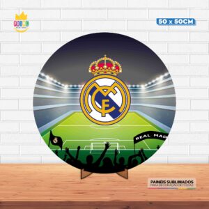 Painel Redondo 3D Real Madri Tecido 50cm X 50cm Com Suporte MDF