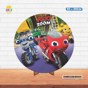 Painel Redondo 3D Rick Zoom Tecido 50cm X 50cm Com Suporte MDF