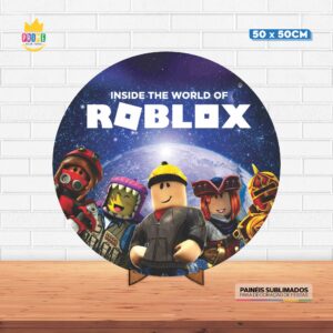Painel Redondo 3D Roblox Tecido 50cm X 50cm Com Suporte MDF