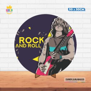 Painel Redondo 3D Rock Roll Tecido 50cm X 50cm Com Suporte MDF