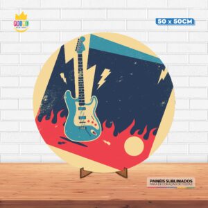 Painel Redondo 3D Rock Roll Tecido 50cm X 50cm Com Suporte MDF