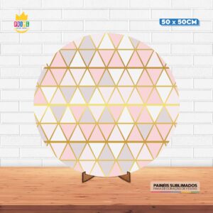 Painel Redondo 3D Rose Gold Tecido 50cm X 50cm Com Suporte MDF