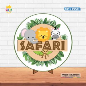 Painel Redondo 3D Safari Tecido 50cm X 50cm Com Suporte MDF