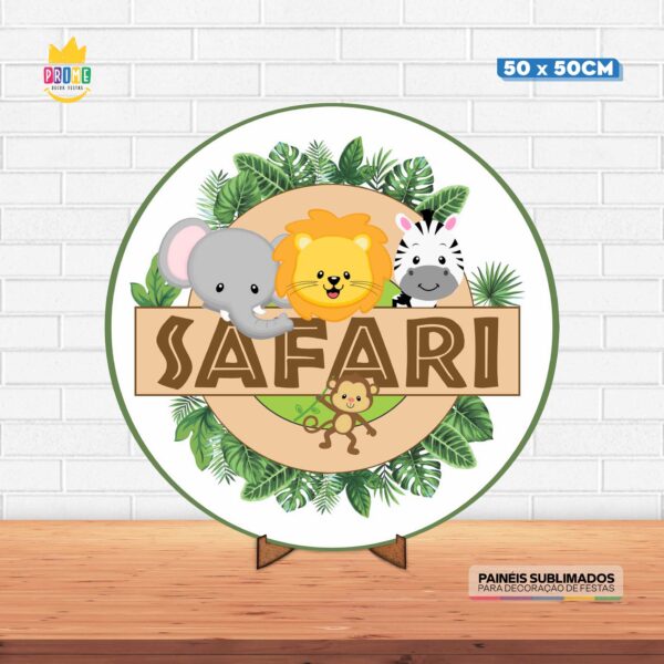 Painel Redondo 3D Safari Tecido 50cm X 50cm Com Suporte MDF