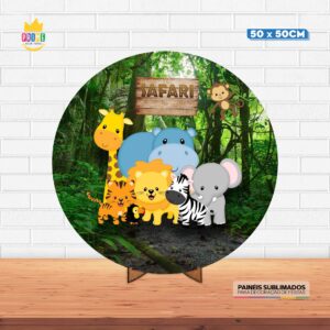 Painel Redondo 3D Safari Tecido 50cm X 50cm Com Suporte MDF