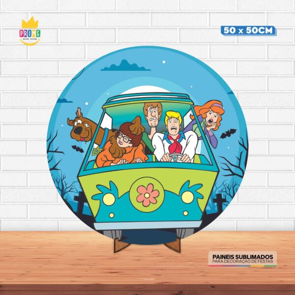 Painel Redondo 3D Scooby Doo Tecido 50cm X 50cm Com Suporte MDF