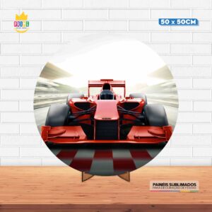 Painel Redondo 3D Formula 1  Tecido 50cm X 50cm Com Suporte MDF