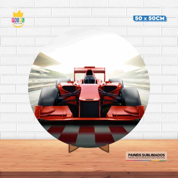 Painel Redondo 3D Formula 1  Tecido 50cm X 50cm Com Suporte MDF