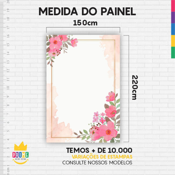 Kit Casado Floral  Painel Redondo Trio Capas Cilindro Retangular Vertical Em Tecido - Image 6