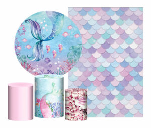 Kit Casado Cauda Sereia  Painel Redondo Trio Capas Cilindro Retangular Vertical Em Tecido