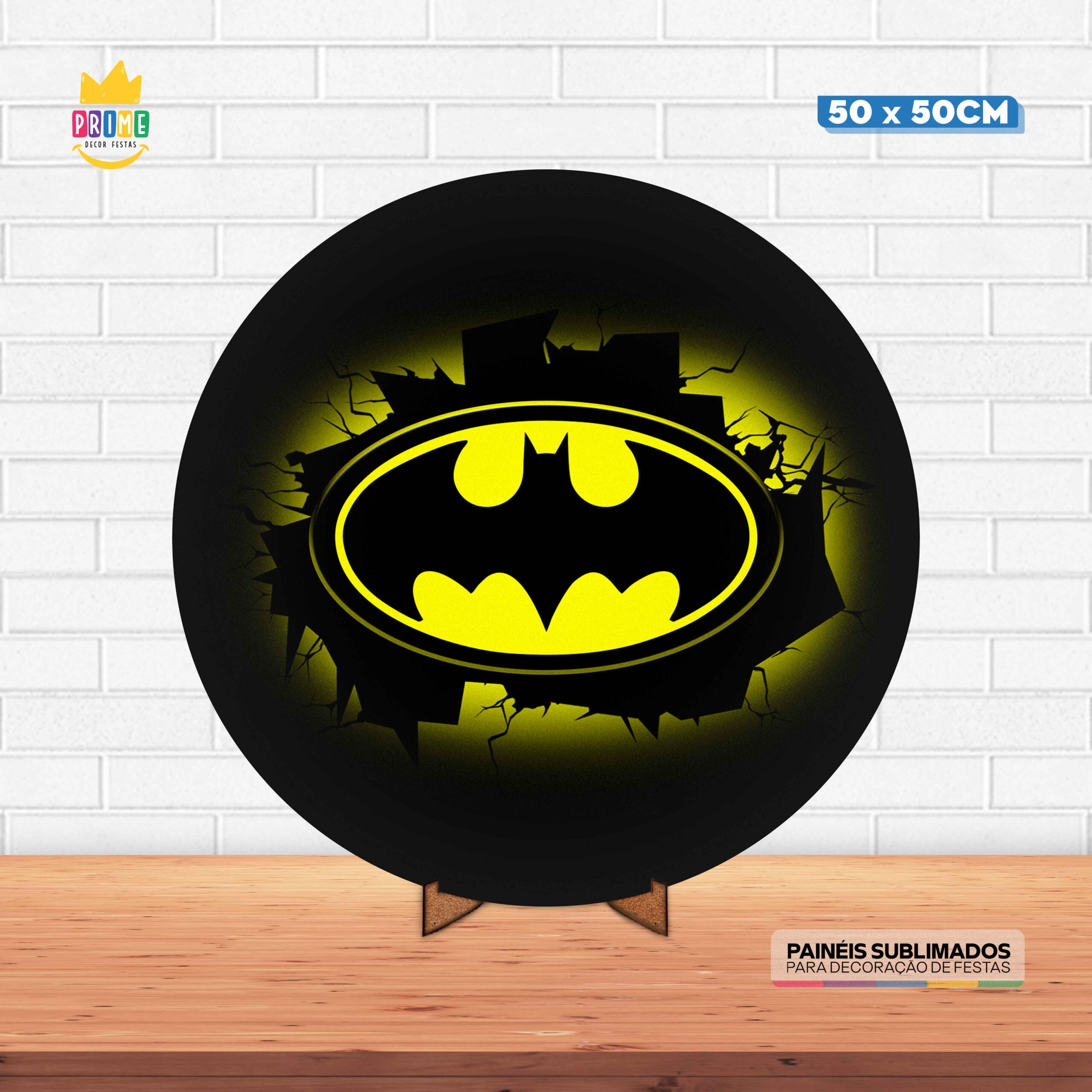 Painel Redondo 3D Batman Tecido 50cm X 50cm Com Suporte MDF
