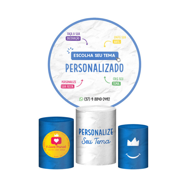 Trio Capa Cilindro + Painel Redondo 3D Personalizado Veste Fácil