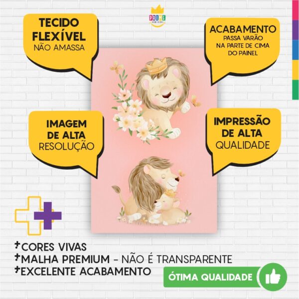Painel de Festa Retangular 3D Leãozinho Cute Casadinho 1,50m x 2,20 - Image 3