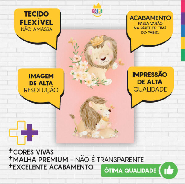 Kit Casado Leãozinho Cute Painel Redondo Trio Capas Cilindro Retangular Vertical Em Tecido - Image 5