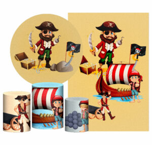 Kit Casado Pirata Painel Redondo Trio Capas Cilindro Retangular Vertical Em Tecido