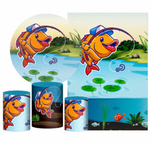 Kit Casado Pescaria Painel Redondo Trio Capas Cilindro Retangular Vertical Em Tecido