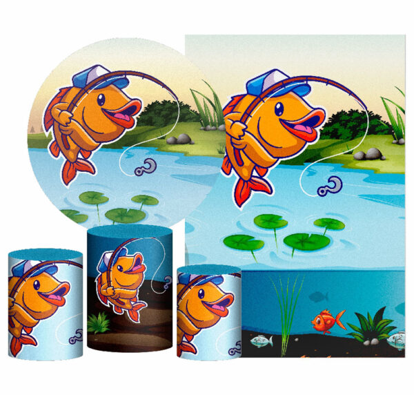 Kit Casado Pescaria Painel Redondo Trio Capas Cilindro Retangular Vertical Em Tecido