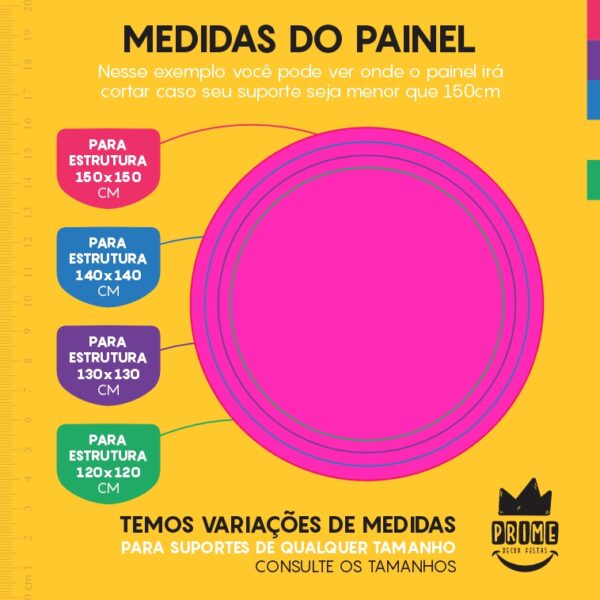 Painel Redondo 3D Rosa Fluorescente Cor Lisa Tecido Sublimado 1,50m x 1,50m - Image 4