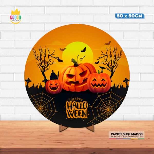 Painel Redondo 3D Halloween Tecido 50cm X 50cm Com Suporte MDF