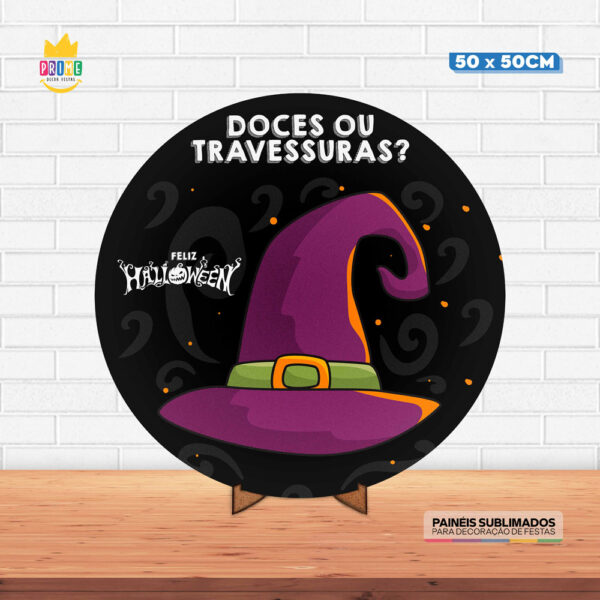 Painel Redondo 3D Halloween Tecido 50cm X 50cm Com Suporte MDF