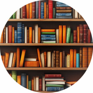 Painel Redondo 3D Estante Livros Tecido Sublimado 1,50m x 1,50m