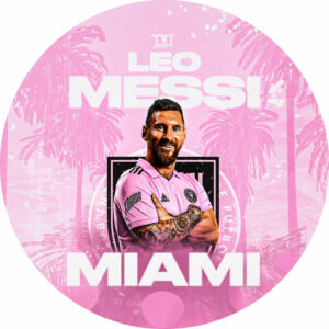 Painel Redondo 3D Inter Miami Messi Tecido Sublimado 1,50m x 1,50m