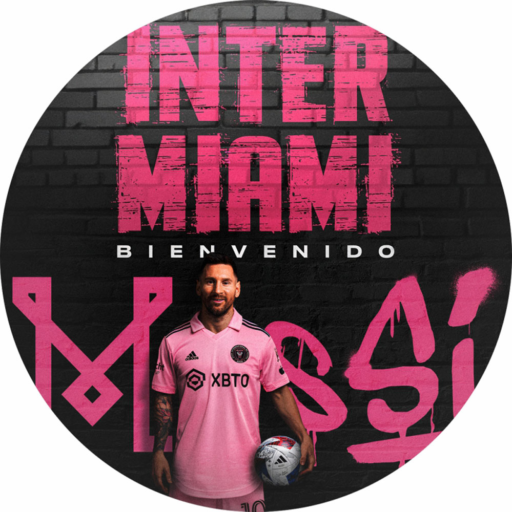 Painel Redondo 3D Inter Miami Messi Tecido Sublimado 1,50m x 1,50m