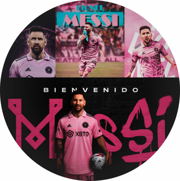 Painel Redondo 3D Inter Miami Messi Tecido Sublimado 1,50m x 1,50m