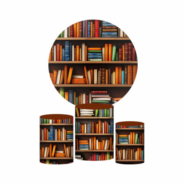 Trio Capa Cilindro + Painel Redondo 3D Estante Livros 1,50m Veste Fácil