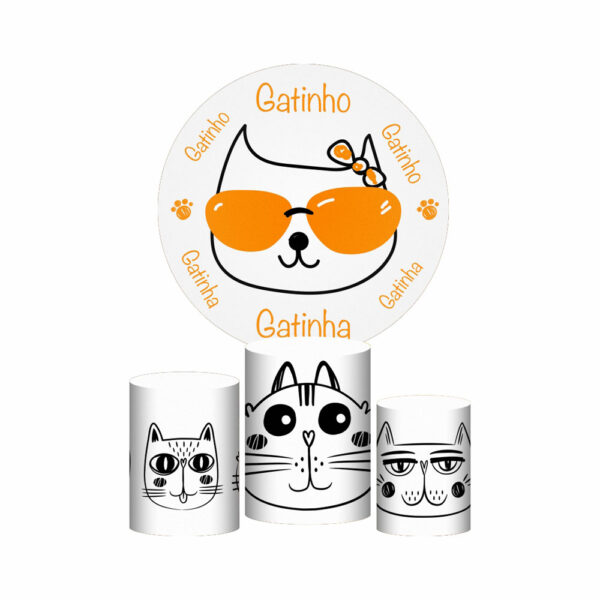 Trio Capa Cilindro + Painel Redondo 3D Gatos 1,50m Veste Fácil