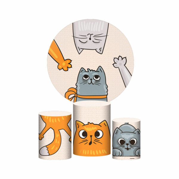 Trio Capa Cilindro + Painel Redondo 3D Gatos 1,50m Veste Fácil