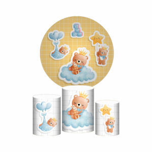 Trio Capa Cilindro + Painel Redondo 3D Ursinhos 1,50m Veste Fácil