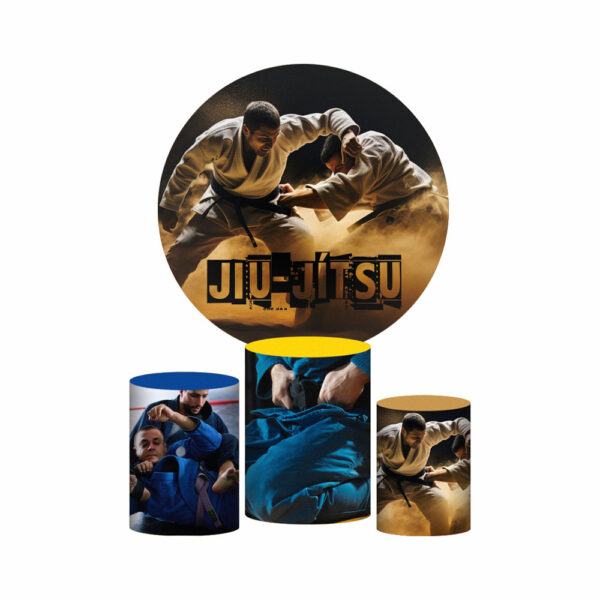 Trio Capa Cilindro + Painel Redondo 3D Jiu-Jitsu 1,50m Veste Fácil