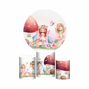 Trio Capa Cilindro + Painel Redondo 3D Fadas 1,50m Veste Fácil