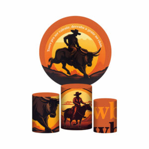 Trio Capa Cilindro + Painel Redondo 3D Cowboy 1,50m Veste Fácil