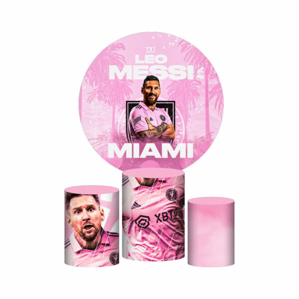Trio Capa Cilindro + Painel Redondo 3D Inter Miami Messi 1,50m Veste Fácil