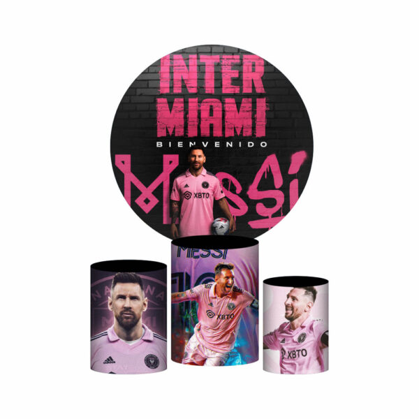 Trio Capa Cilindro + Painel Redondo 3D Inter Miami Messi 1,50m Veste Fácil