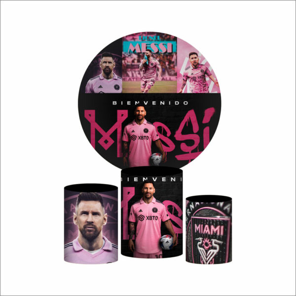 Trio Capa Cilindro + Painel Redondo 3D Inter Miami Messi 1,50m Veste Fácil