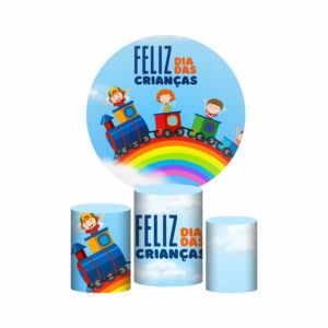 Trio Capa Cilindro + Painel Redondo 3D Dia das Crianças 1,50m Veste Fácil