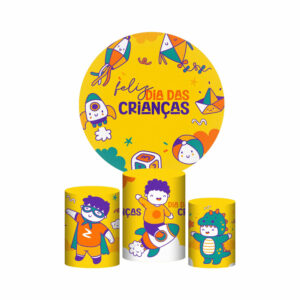 Trio Capa Cilindro + Painel Redondo 3D Dia das Crianças 1,50m Veste Fácil