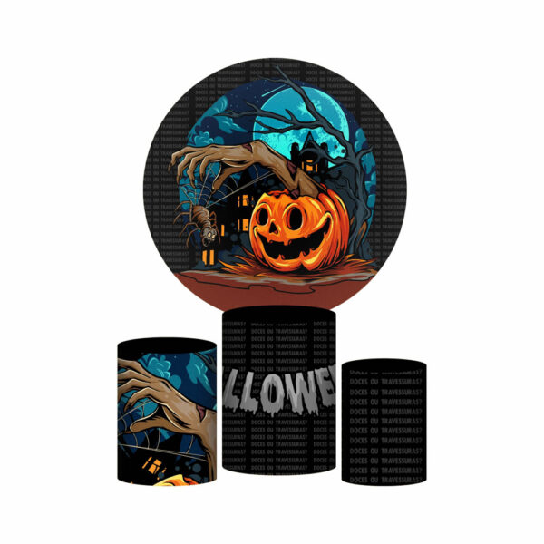 Trio Capa Cilindro + Painel Redondo 3D Halloween 1,50m Veste Fácil