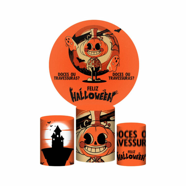 Trio Capa Cilindro + Painel Redondo 3D Halloween 1,50m Veste Fácil