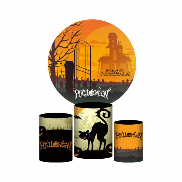 Trio Capa Cilindro + Painel Redondo 3D Halloween 1,50m Veste Fácil