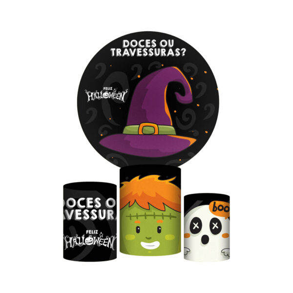 Trio Capa Cilindro + Painel Redondo 3D Halloween 1,50m Veste Fácil