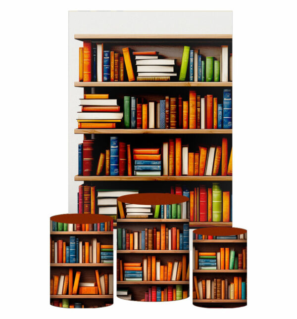 Kit Casado Estante Livros Trio Capa Cilindro Retangular Tecido