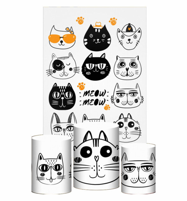 Kit Casado Gatos Trio Capa Cilindro Retangular Tecido